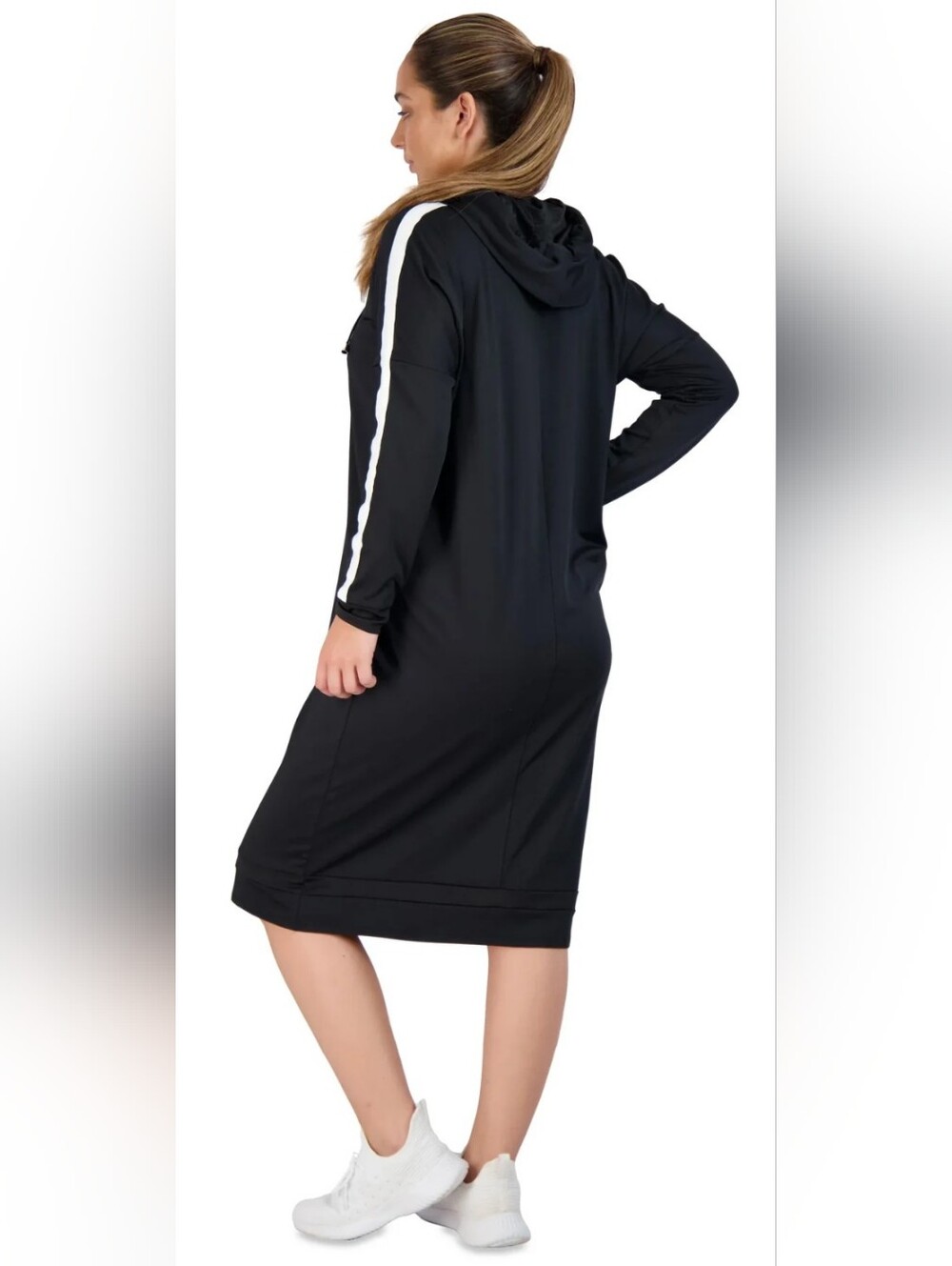 SNOGA Black Hooded Long Sleeve Dress with Cream Stripe - Picture 4 of 4